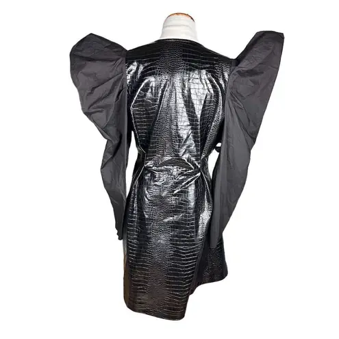 TOV Los Angeles Women's Black Faux Leather Puff Sleeves Wrap Dress Coat M Size M