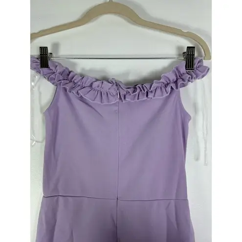 Parisian Lilac Bardot Style Frill Bodycon Midi Dress 2 NWT