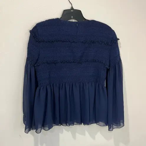 See By Chloe Dark Navy Peasant Top Sheer Sleeves Smocked Bodice Boho Sz 4