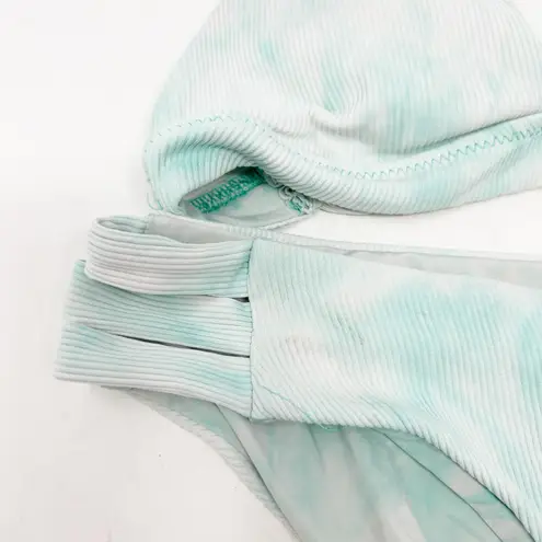 Becca Womens Tie Dye Crystal Ribbed Knit Plunge Cutout Low Rise Bikini Set M