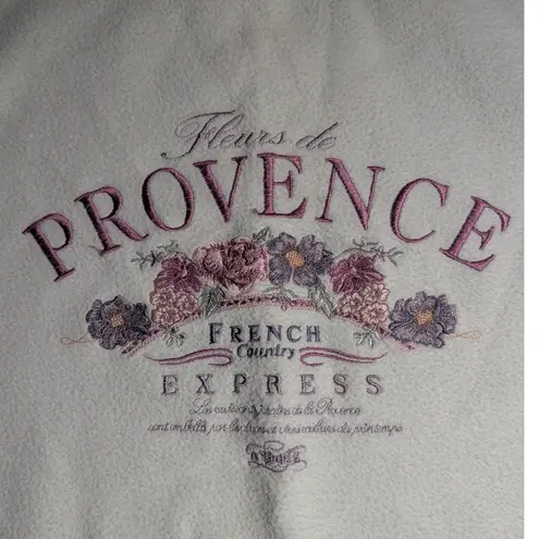 Vtg 1990s Express Pale Green Fleece Provence Floral Embroidered Sweatshirt XS