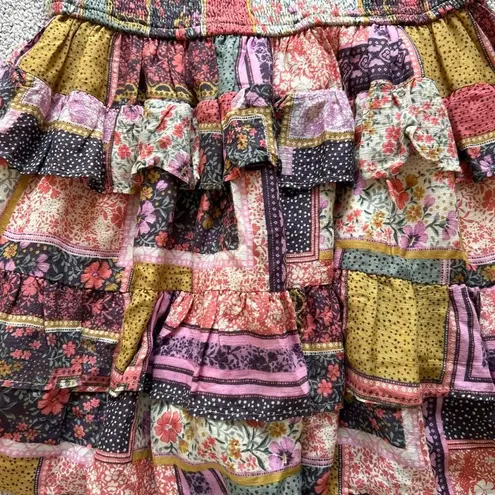 The Impeccable Pig Multi print spring patchwork boho tiered ruffle Flowy skirt size medium