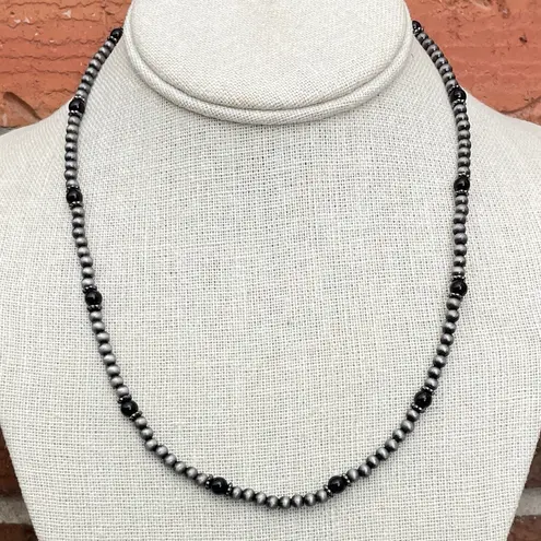 Navajo Style Pearl Necklace with Black & Silver