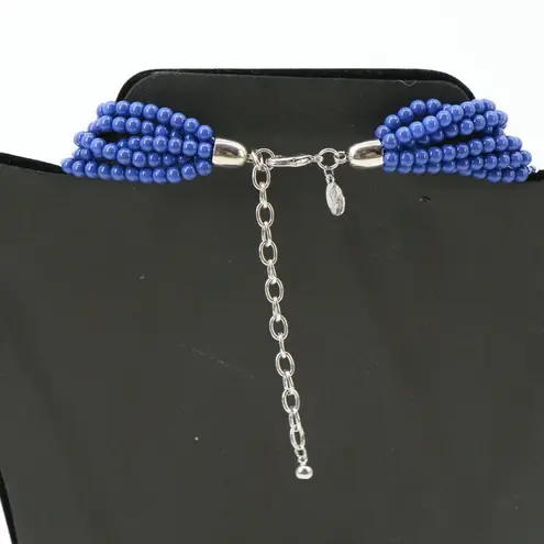 Joan Rivers New Starlet Style Beaded Flower Cluster Fringe Lapis Blue Necklace
