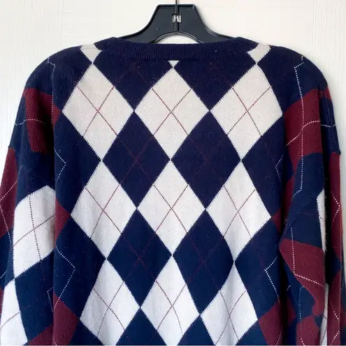 Doen Harlequin Cashmere Sweater Diamond Cream Navy Argyle Medium EUC Blue