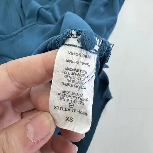 Veronica M Shirt Womens XS Teal Blue Blouse Long Sleeve Polyester Made USA Top