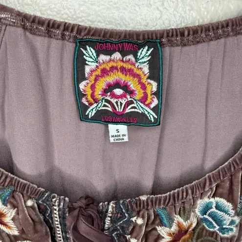 Johnny Was Eleni Embroidered Velvet Peasant Top size S