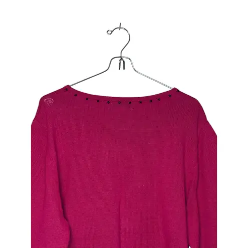 Timber Lea Women's Sweater Vintage Embroidered Floral Cat Boxy Fit Knit Medium Pink