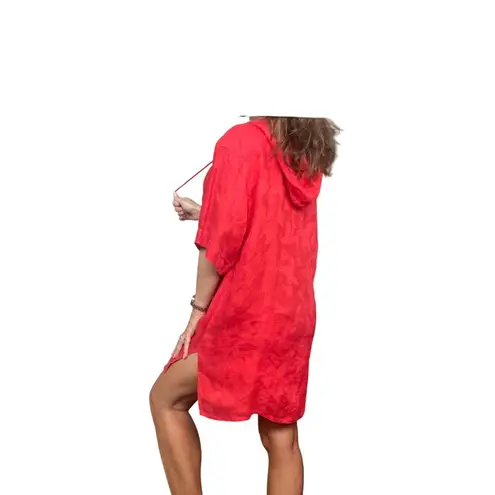 Vintage VALENTINO Swimwear Hooded Cover Up Dress 100% Linen Size 6 Small S Red