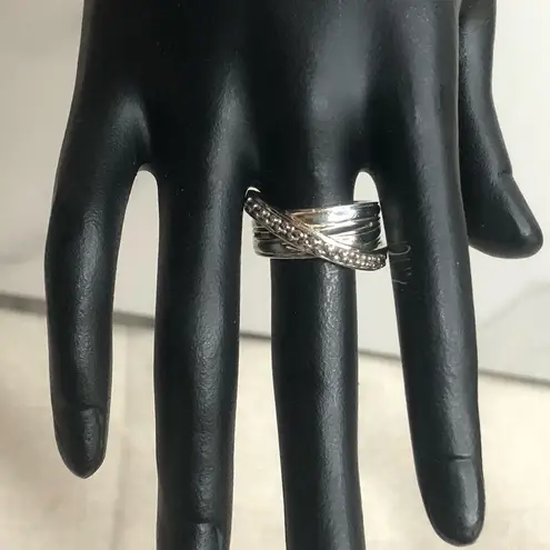 MICHAEL DAWKINS Sterling Silver Crossover Bypass Ring w Granulation Detail