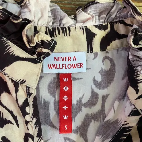 Never A Wallflower Ruffle Neck Damask Babydoll Cotton Mini Dress