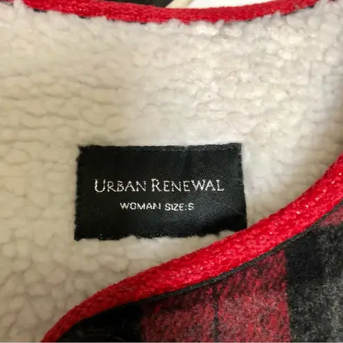 Urban Renewal Fleece Coat Red & Black Buffalo Plaid Check Shearling Jacket sz S