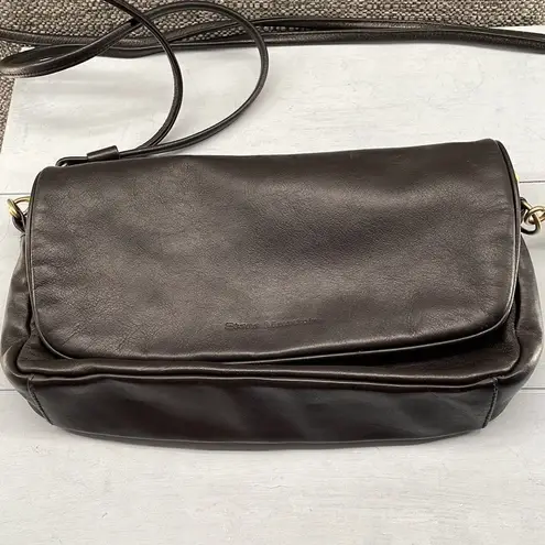 Vintage Shoulder Bag Med Stone Mountain Dark Brown Leather Minimalist Soft 90s Brown