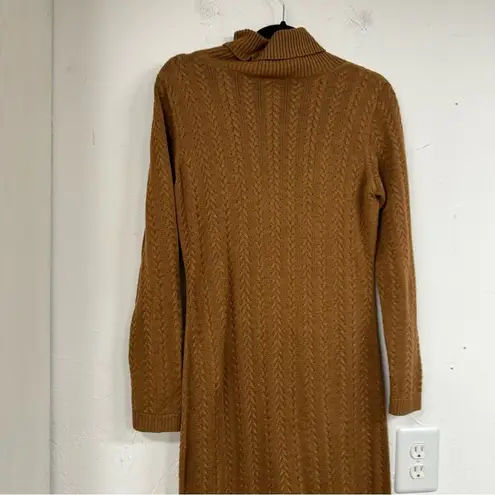 Peruvian Connection Brown Cable Knit Long Sleeve Midi Dress Mock Neck Womens S