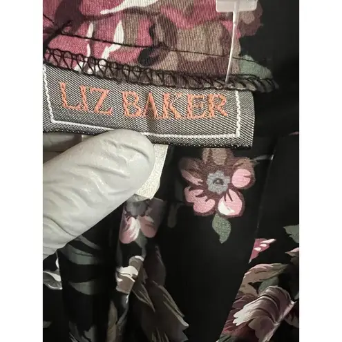 Liz Baker Skirt Womens 20W Black Floral Pleated Maxi Vintage Plus Size