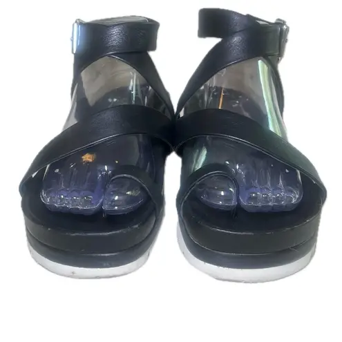 J Slides NYC Black Leather Sandals White Bottom Size 7.5