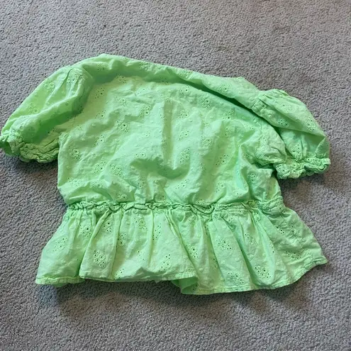 Line and Dot Revolve Green Ruffle eyelet Sleeve Top neon green
