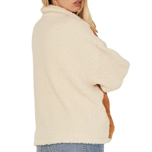 BLANKNYC Two Tone Suede Sherpa Jacket Full Zip Button Brown Women Size Large NWT