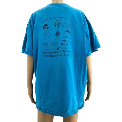 Port & Company 2XL Unisex Blue National Feral Cat Day 2018 Doodle Tee Shirt Size XXL