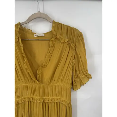 Ulla Johnson Sonja Midi Dress Women 6 Yellow 100% Silk Peasant Prairie Milk Maid