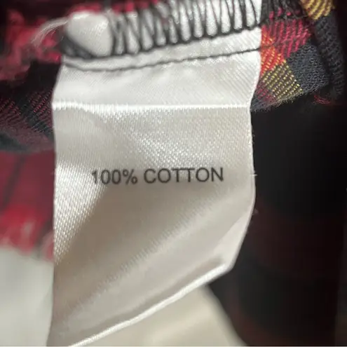 Belle Vere Sz M Plaid Frayed High Low Button Up Top Studded Waist Red Black