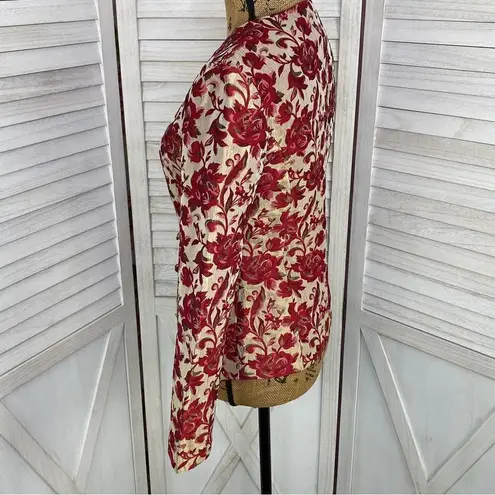 Vintage BASSET Floral Brocade Hip Jacket Button Front Gold Red 38 Petite Small Size undefined
