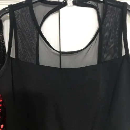 Awish dance costume large adult Red Sequin Jacket and Black ONE PIECE mesh detai