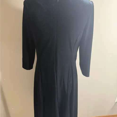 Coldwater Creek Black velour Sheath Dress Plunge Neck 3/4 Sleeve