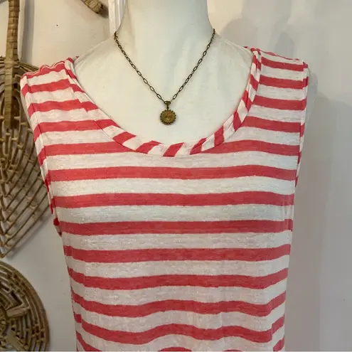 SUNDANCE Catalog Coral Mix Striped Linen Jersey Hanky Hem CALPURNIA Dress Sz L Pink Size L