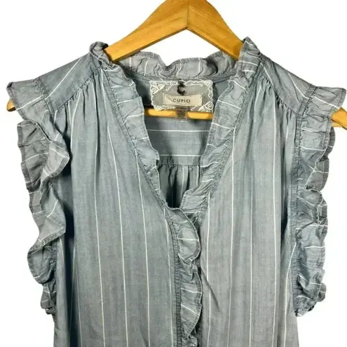 cupio  Ruffled Sleeveless Chambray Top XS‎
