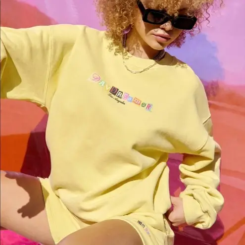 Free People  Yellow Ransom Note Letter Daydreamer Logo Oversized Sweatshirt 2XL