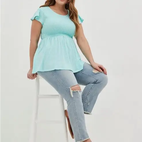 Torrid  Babydoll Cotton Crew Neck Smocked Bodice Top