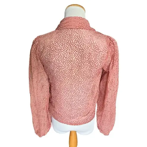 Lulus Womens  Positive Influences Blush Pink Dotted Long Sleeve Button-Up Top - X