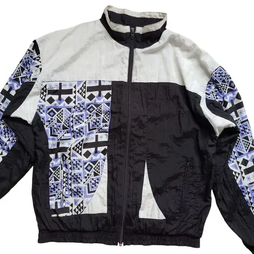 Vtg Etirel Ski Track Windbreaker Jacket Womens M Nylon Aztec Geometric 80s Size M