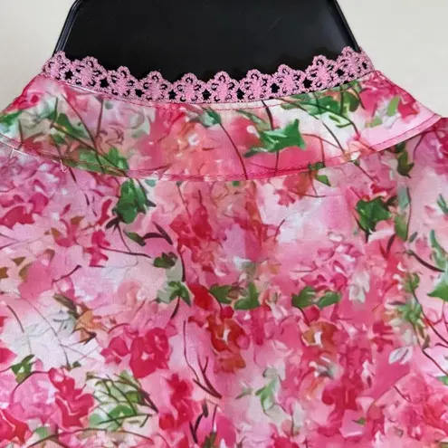 Vintage Inspired Pleated Floral Pink Lace Cottagecore Fairy Garden Barbie Chic Size L