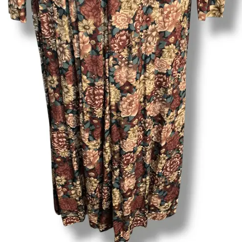 Vintage 90s Brown Dark Floral Long Sleeve Rayon Maxi Dress 10 Autumn Romantic