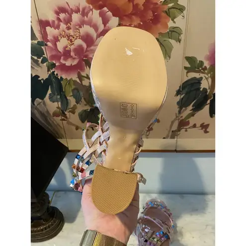 Azalea Wang Sugar High Shoes Womens Size 11 Platform Sandals Studded Holographic Pink