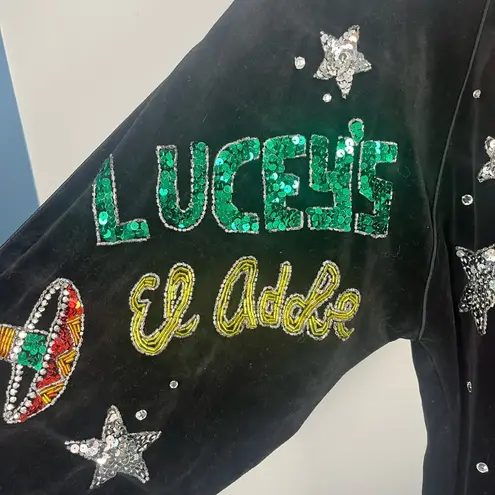 Vintage Bonnie Boerer Black Velour Beaded Sequin Hollywood Sweatshirt 80s med