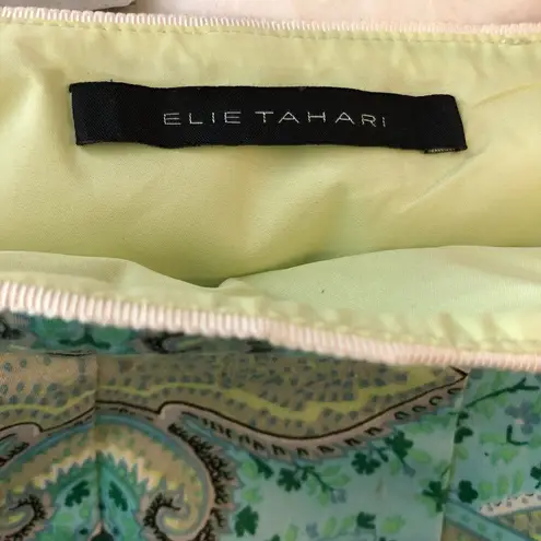 Tahari Elie Skirt Pleated A Line Cotton Stretch Paisley Blue Green 4