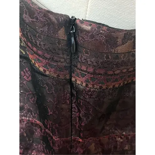 Vintage New York & Company Mixed Print Brocade Cocktail Party Dresss 10 Brown