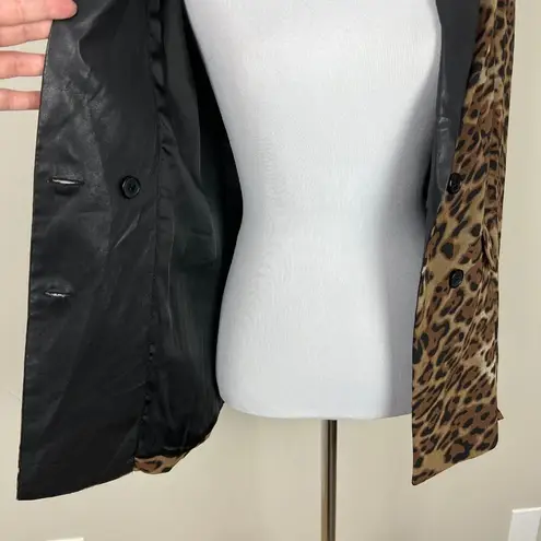 Stones Blazer Jacket Womens XS Brown Black Leopard Print Faux Leather Collar