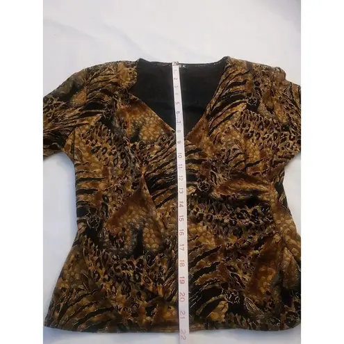 MSK Womens Blouse Size Medium Stretch Animal Print Long Slit Sleeve Faux Wrap