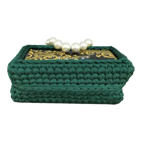 Crochet Pearl handle acrylic gold intricate scroll design front & Back m…