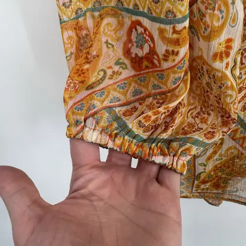 Rose + Olive Lined Flowy Hippie Top Womens Small Orange Metallic Gold Polyester