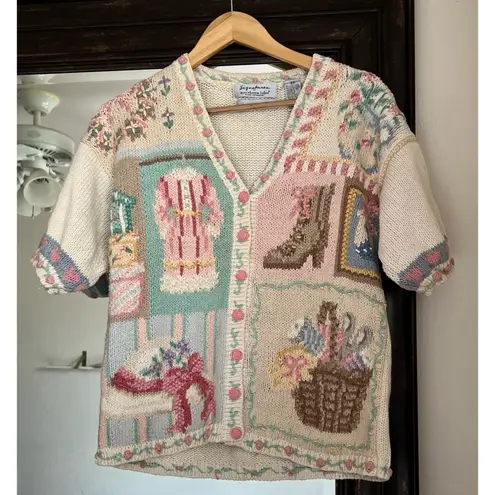 Signatures By Northern Isles Hand Knitted Vintage Western Roses Boot Cardigan