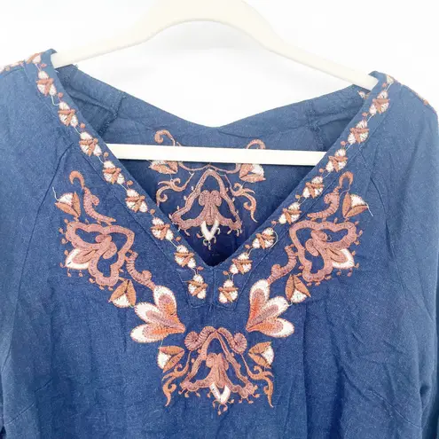 Linjia Shop Womens Boho Embroidered Flare Long Sleeve Cropped Top Size L Navy Blue Size L