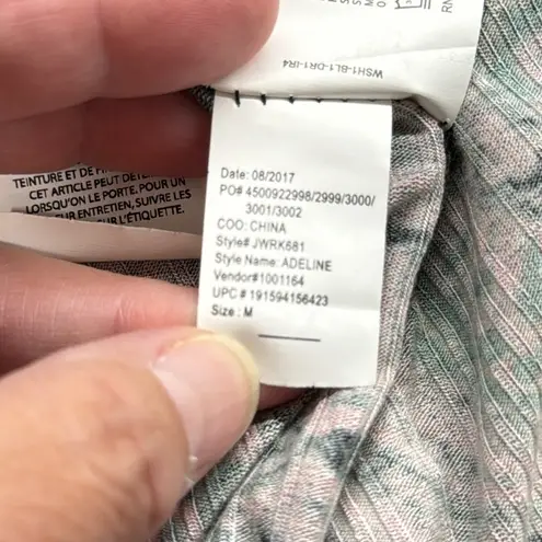 William Rast Adeline Black Pink Green Velvet Henley Strap Long Sleeve Top