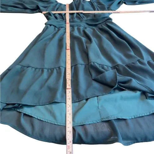 Exlura Green Square Neck Long Sleeve High Low Layered Hem Empire Waist Dress XL