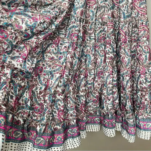 Paisley Dress Tiered Skirt Gathered Bust V