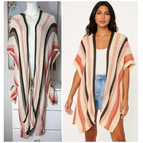 House Of Harlow 1966 Cream Pink Orange Open Knit Kimono Poncho Cardigan One Size Size undefined